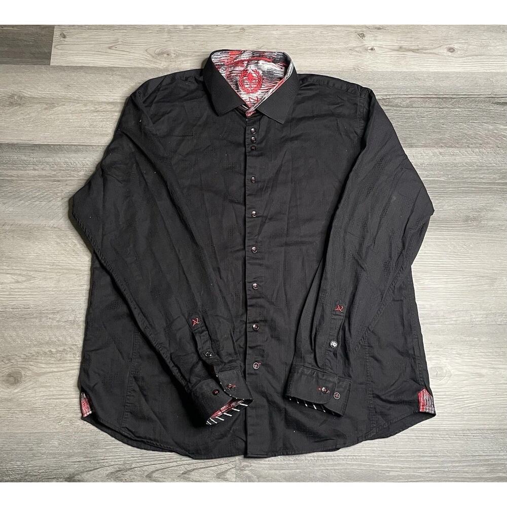 Au Noir Men’s Black/Red Long Sleeve Button-Up Embroidered Sz 7- US 3XL